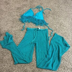 Women's Turquoise Fringe Bikini Set